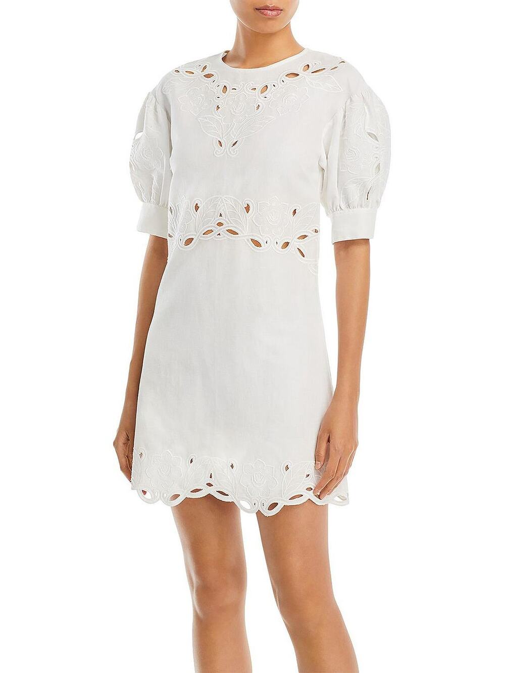 Derek Lam 10 Crosby Everett White Eyelet Embroidered A-Line Linen Mini Dress 6